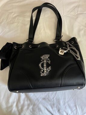 Juicy Couture Black Embellished Shoulder Bag with Silver Accents